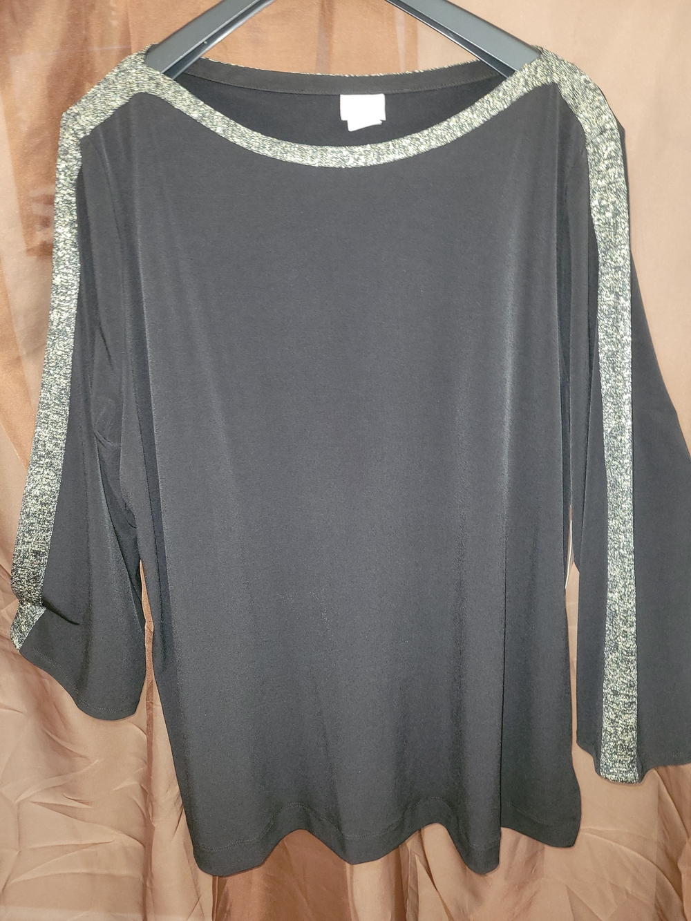 Chico's Black Boatneck Top with Metallic Trim